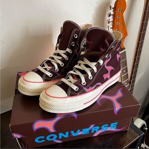 Converse Brown Box with Pink and Blue Swirl Branding